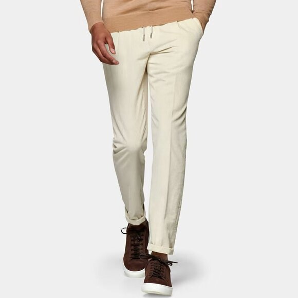 Suit Supply Ames Drawstring corduroy pants cream cotton trousers men 44 28 - Picture 1 of 5